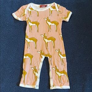 Milkbarn pink and Cream Baby romper with deer print
